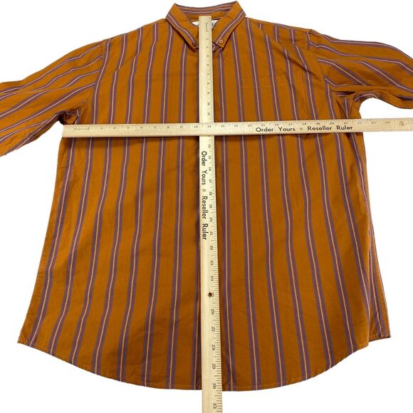 VSTR Premium Button Up Shirt Men's Large Orange Striped Long Sleeve Collared - Picture 3 of 9